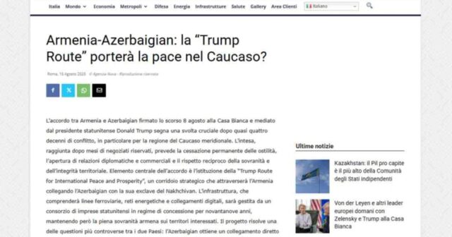İtalya portalı Azerbaycan ile Ermenistan arasındaki tarihi barış anlaşmasının öneminden yazdı